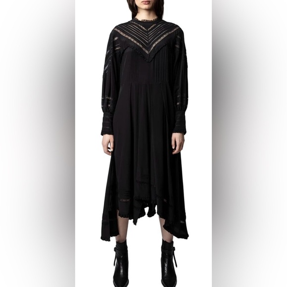 NWT Zadig & Voltaire Roxy Silk Dress M Black Lace - Picture 3 of 13